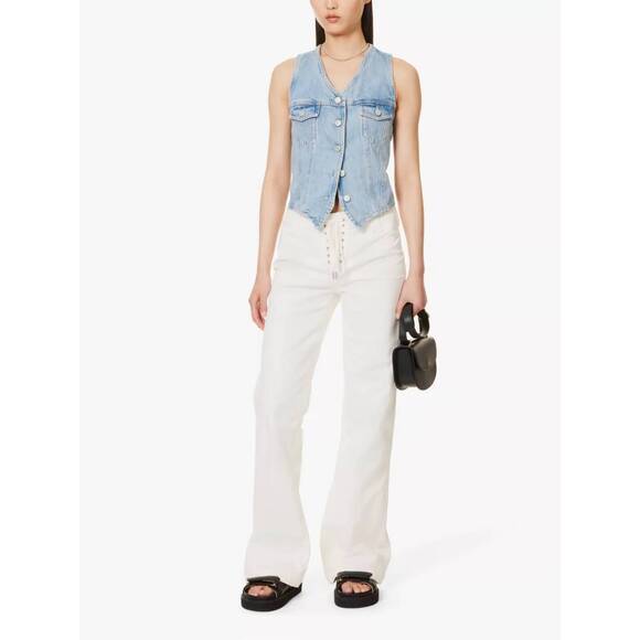 NEW PAIGE leenah lace up fly flared jeans in ecru